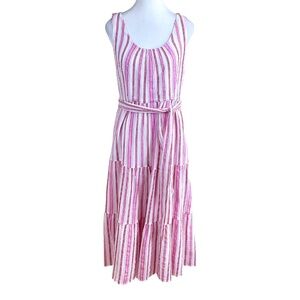 Talbots Maxi Dress Cotton Gauze Belted Pink Red White Stripe (8)